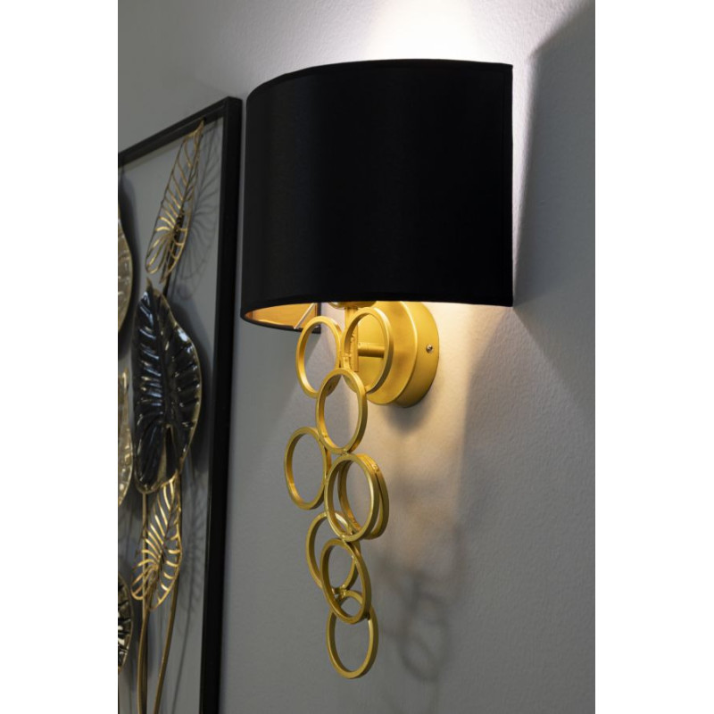Grande Applique murale style art déco Hauteur 50 cm Métal Doré Tissu Noir Rich 