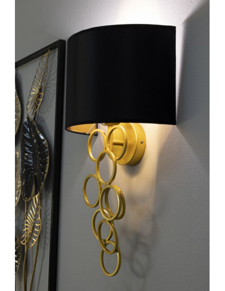 Grande Applique murale style art déco Hauteur 50 cm Métal Doré Tissu Noir Rich 