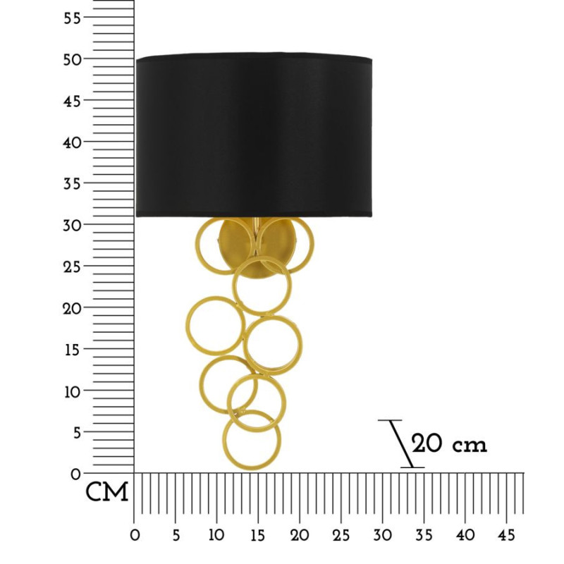 Grande Applique murale style art déco Hauteur 50 cm Métal Doré Tissu Noir Rich 