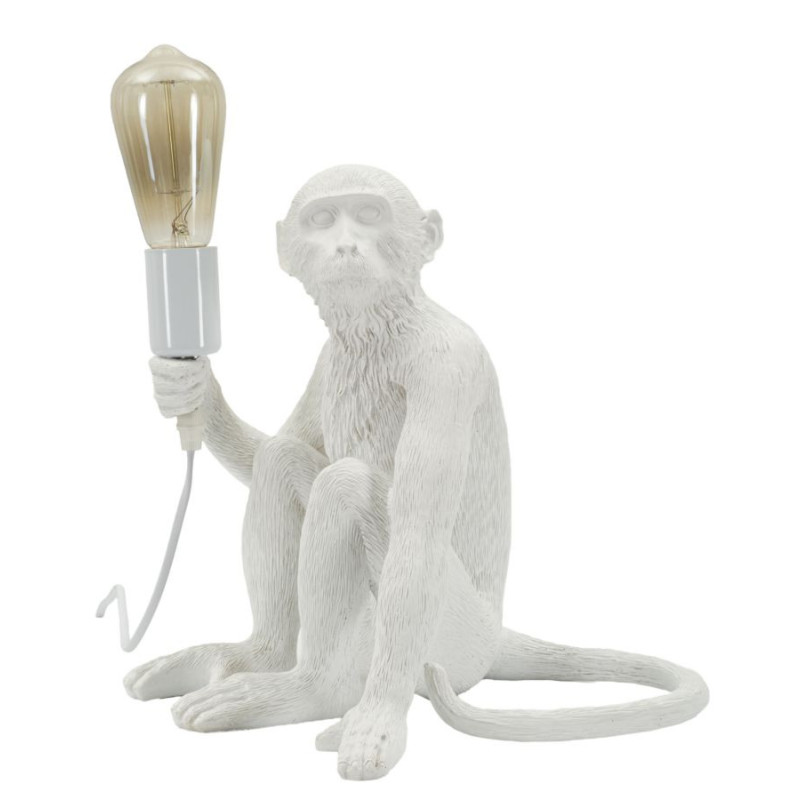 Lampe à poser originale Singe assis Hauteur 32 cm Résine Blanc Monkey 