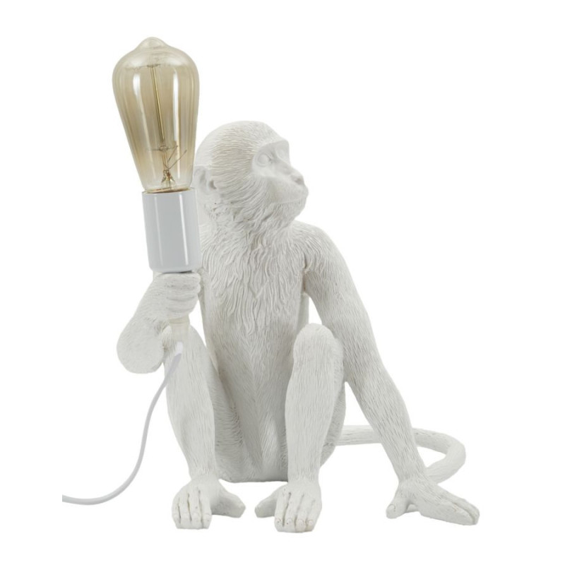 Lampe à poser originale Singe assis Hauteur 32 cm Résine Blanc Monkey 