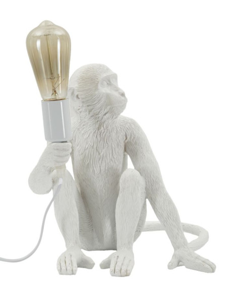 Lampe à poser originale Singe assis Hauteur 32 cm Résine Blanc Monkey 