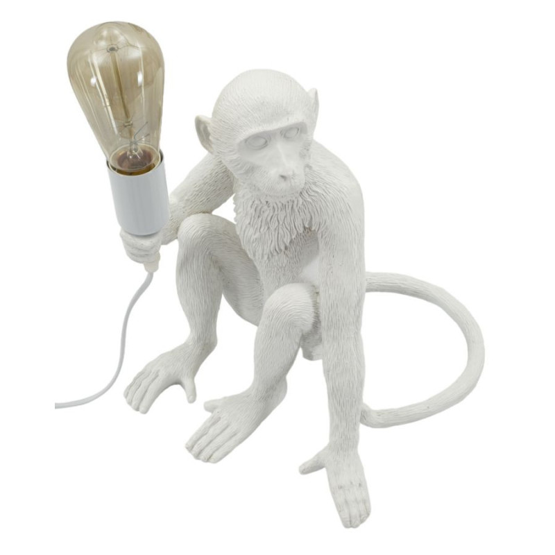 Lampe à poser originale Singe assis Hauteur 32 cm Résine Blanc Monkey 
