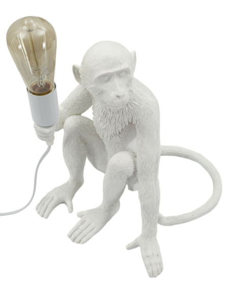 Lampe à poser originale Singe assis Hauteur 32 cm Résine Blanc Monkey 