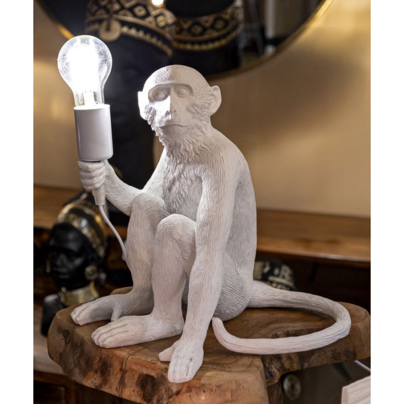Lampe à poser originale Singe assis Hauteur 32 cm Résine Blanc Monkey 