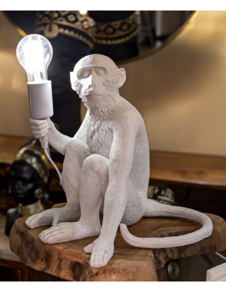 Lampe à poser originale Singe assis Hauteur 32 cm Résine Blanc Monkey 