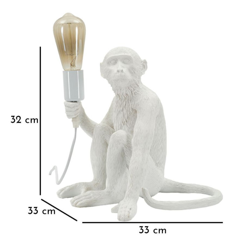 Lampe à poser originale Singe assis Hauteur 32 cm Résine Blanc Monkey 