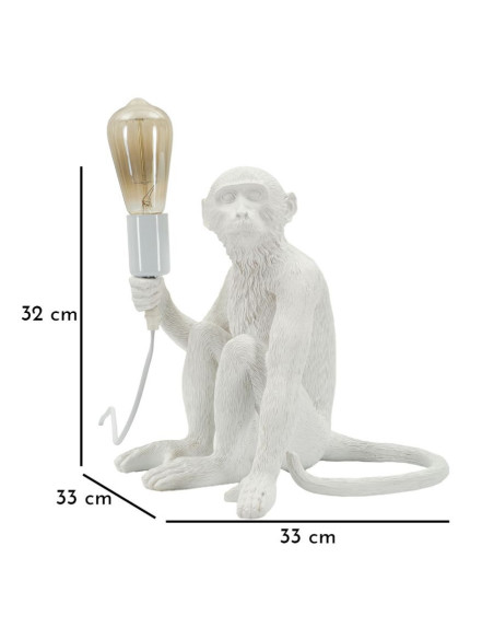 Lampe à poser originale Singe assis Hauteur 32 cm Résine Blanc Monkey 