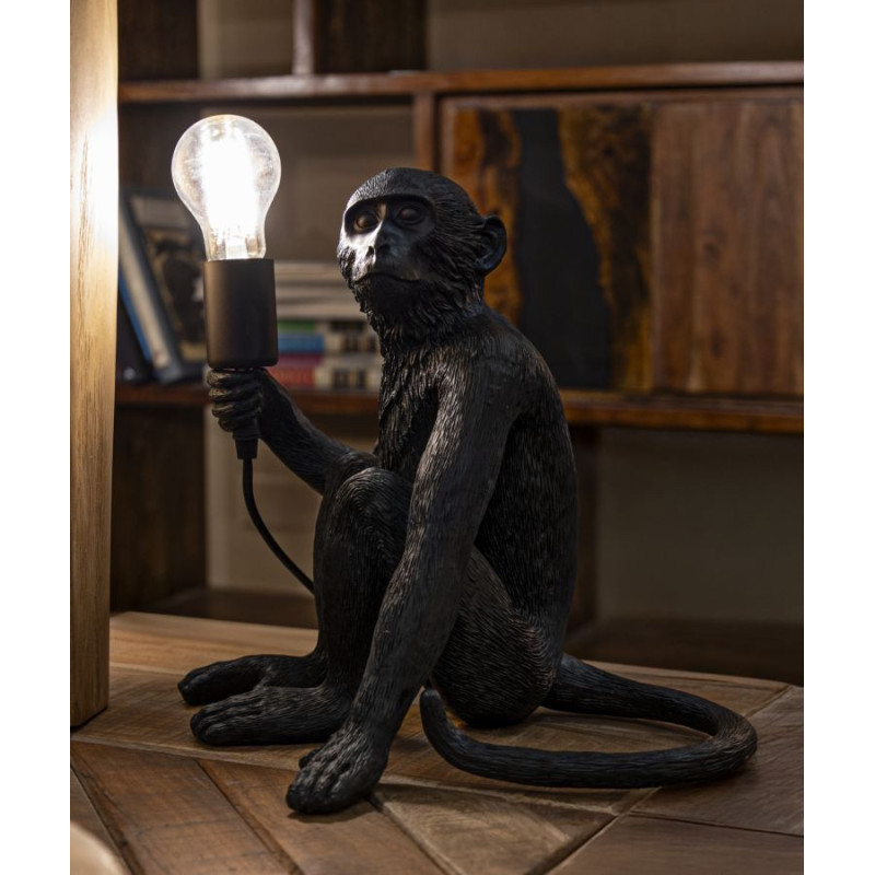 Lampe à poser originale Singe assis Hauteur 32 cm Résine Noir Monkey 