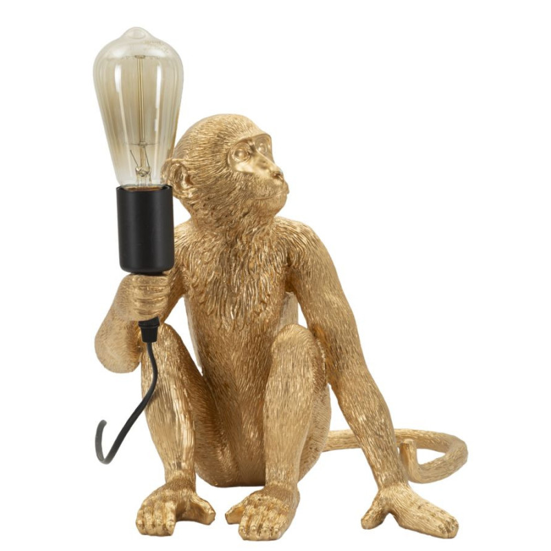 Lampe à poser originale Singe assis Hauteur 32 cm Résine Doré Monkey 