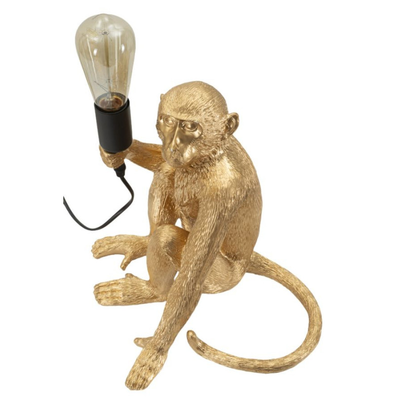 Lampe à poser originale Singe assis Hauteur 32 cm Résine Doré Monkey 