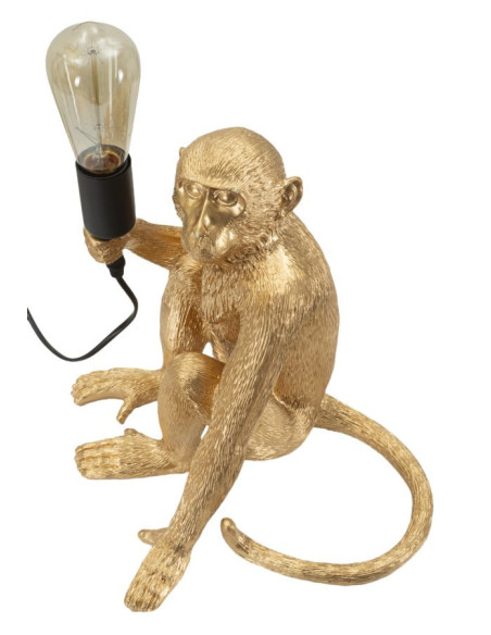 Lampe à poser originale Singe assis Hauteur 32 cm Résine Doré Monkey 