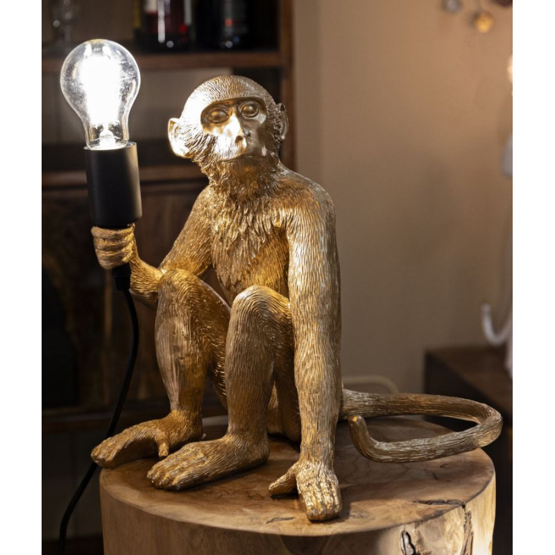 Lampe à poser originale Singe assis Hauteur 32 cm Résine Doré Monkey 