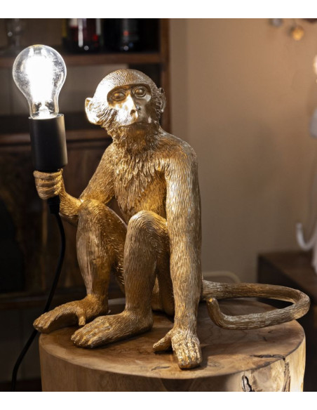 Lampe à poser originale Singe assis Hauteur 32 cm Résine Doré Monkey 