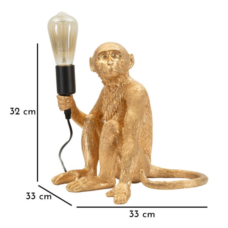 Lampe à poser originale Singe assis Hauteur 32 cm Résine Doré Monkey 