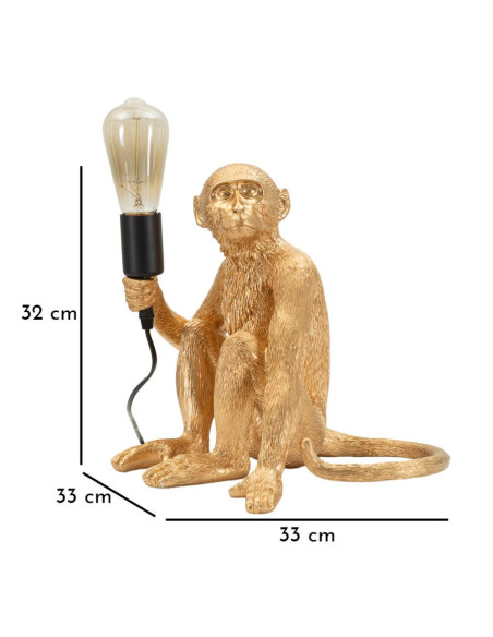 Lampe à poser originale Singe assis Hauteur 32 cm Résine Doré Monkey 