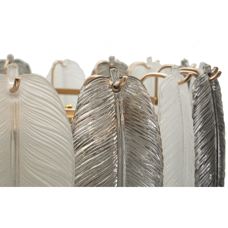 Grande Suspension moderne chic Plumes Diamètre 60 cm Verre Transparent Métal Argenté Doré Leafy 