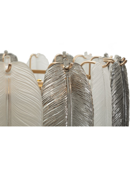 Grande Suspension moderne chic Plumes Diamètre 60 cm Verre Transparent Métal Argenté Doré Leafy 