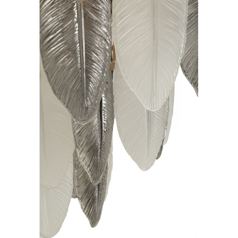 Grande Suspension moderne chic Plumes Diamètre 60 cm Verre Transparent Métal Argenté Doré Leafy 