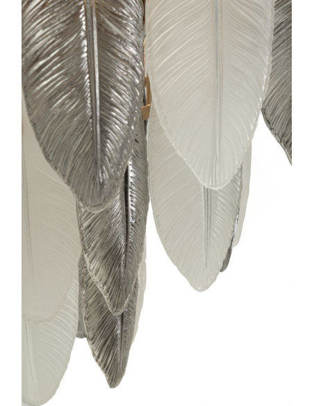 Grande Suspension moderne chic Plumes Diamètre 60 cm Verre Transparent Métal Argenté Doré Leafy 