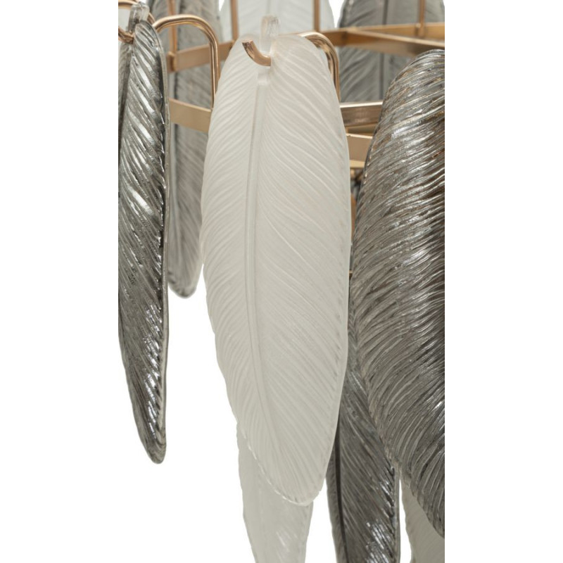 Grande Suspension moderne chic Plumes Diamètre 60 cm Verre Transparent Métal Argenté Doré Leafy 