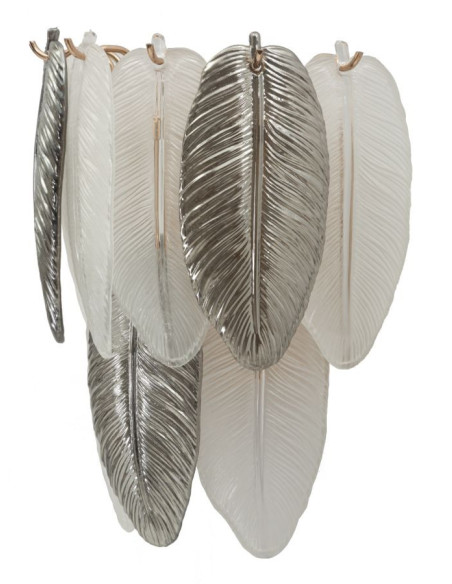 Applique murale moderne chic Fleurs Plumes Verre Transparent Métal Argenté Leafy 