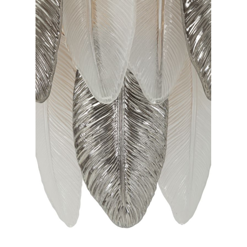 Applique murale moderne chic Fleurs Plumes Verre Transparent Métal Argenté Leafy 