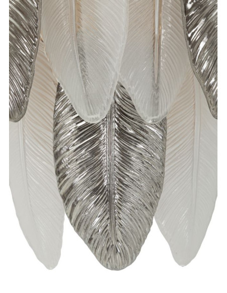 Applique murale moderne chic Fleurs Plumes Verre Transparent Métal Argenté Leafy 