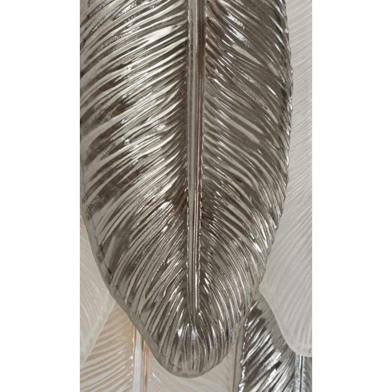 Applique murale moderne chic Fleurs Plumes Verre Transparent Métal Argenté Leafy 