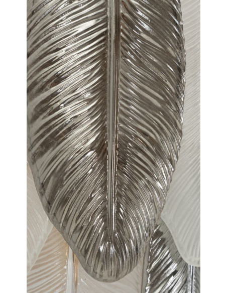 Applique murale moderne chic Fleurs Plumes Verre Transparent Métal Argenté Leafy 
