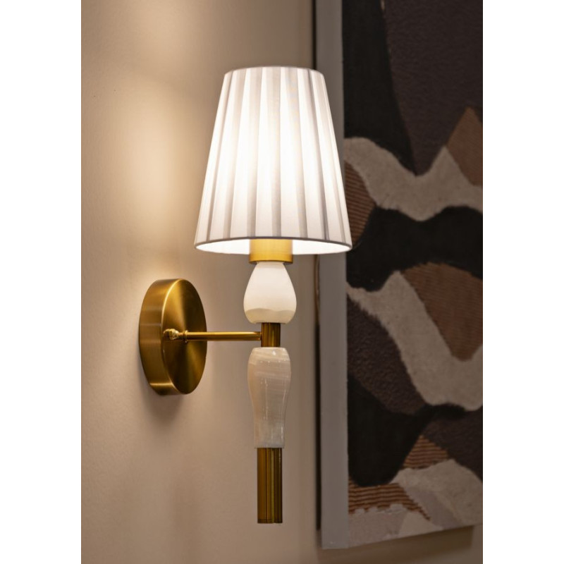 Grande Applique murale classique chic Hauteur 46 cm Métal Doré Tissu Blanc Budapest 