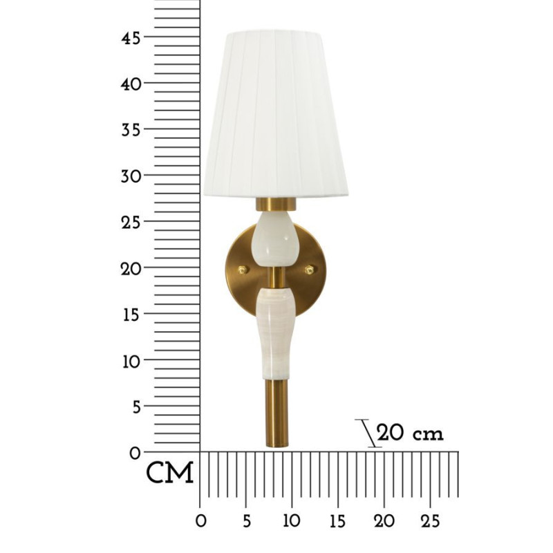 Grande Applique murale classique chic Hauteur 46 cm Métal Doré Tissu Blanc Budapest 