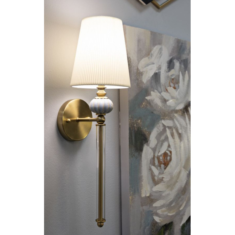 Grande Applique murale hôtel chic Hauteur 57 cm Métal Doré Tissu Blanc Verre Transparent Varsavia 