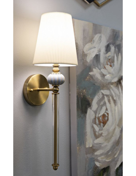 Grande Applique murale hôtel chic Hauteur 57 cm Métal Doré Tissu Blanc Verre Transparent Varsavia 