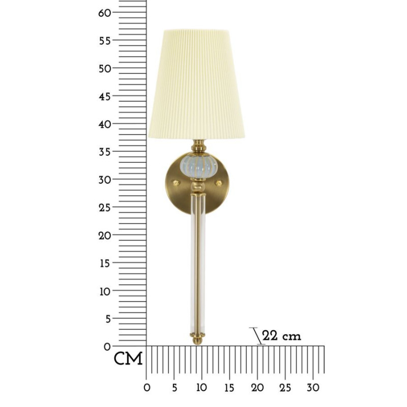Grande Applique murale hôtel chic Hauteur 57 cm Métal Doré Tissu Blanc Verre Transparent Varsavia 