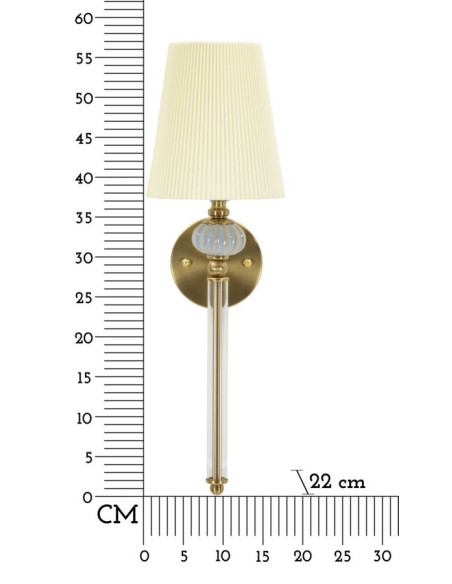 Grande Applique murale hôtel chic Hauteur 57 cm Métal Doré Tissu Blanc Verre Transparent Varsavia 
