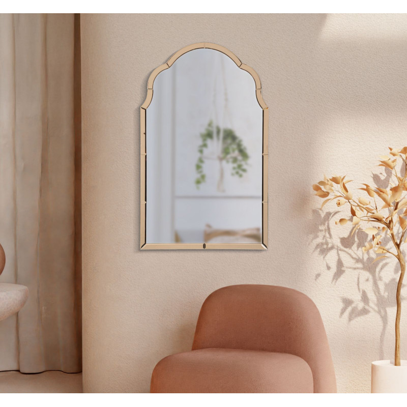 Grand Miroir mural oriental chic Arc 62x100 Bois MDF Rose Tangeri 