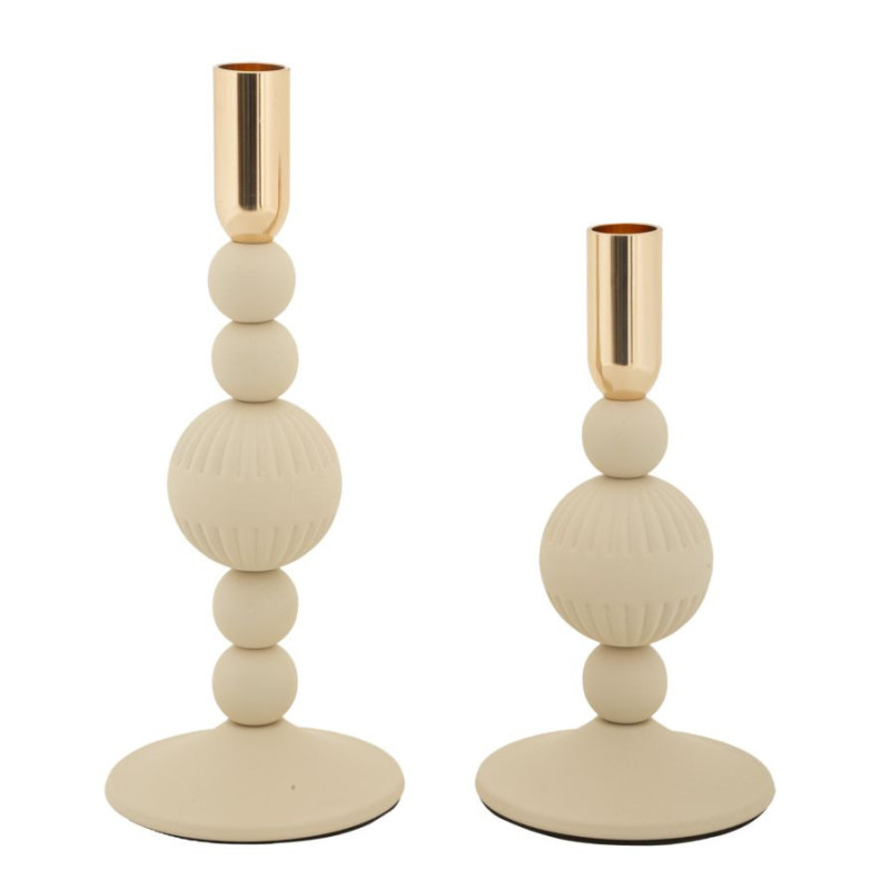 Bougeoir moderne chic Métal Blanc crème Doré Aster (Lot de 2) 