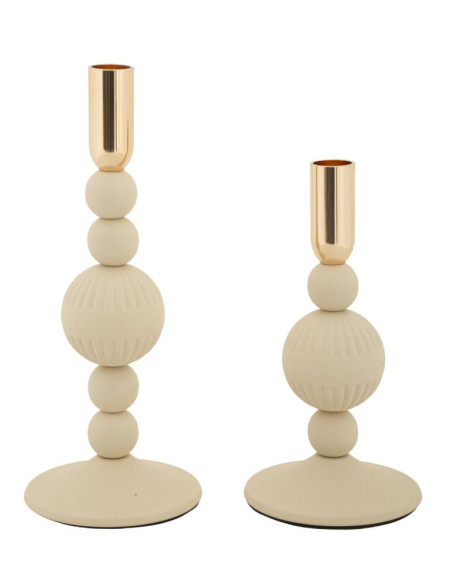 Bougeoir moderne chic Métal Blanc crème Doré Aster (Lot de 2) 