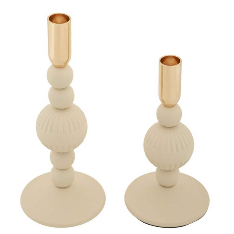 Bougeoir moderne chic Métal Blanc crème Doré Aster (Lot de 2) 