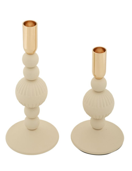 Bougeoir moderne chic Métal Blanc crème Doré Aster (Lot de 2) 