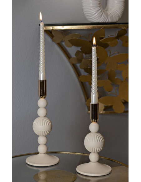 Bougeoir moderne chic Métal Blanc crème Doré Aster (Lot de 2) 