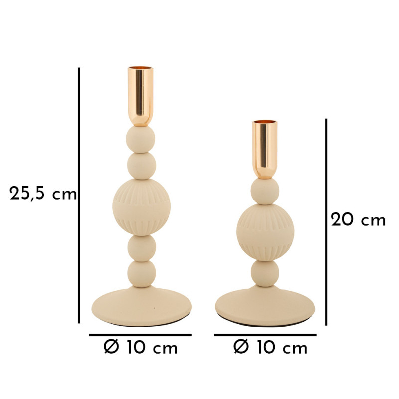 Bougeoir moderne chic Métal Blanc crème Doré Aster (Lot de 2) 