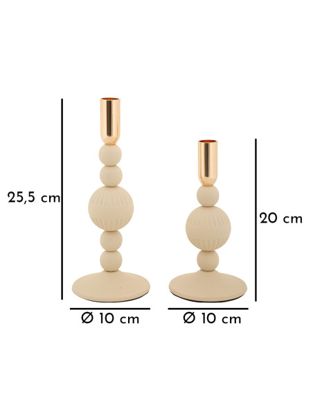 Bougeoir moderne chic Métal Blanc crème Doré Aster (Lot de 2) 