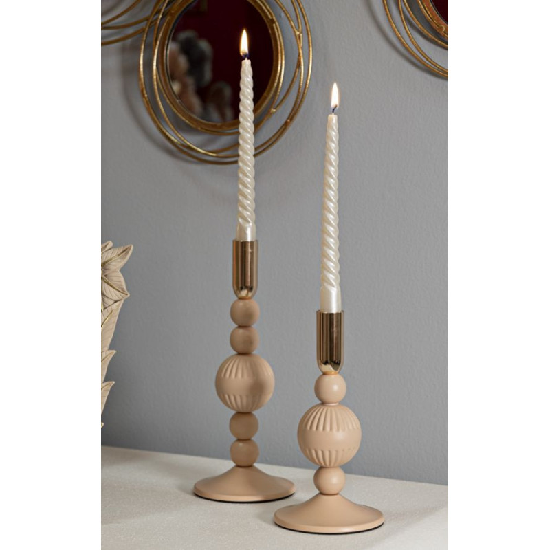 Bougeoir moderne chic Métal Rose Doré Aster (Lot de 2) 