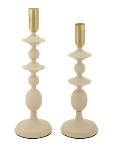 Bougeoir original moderne Métal Blanc crème Doré Gemini (Lot de 2) 