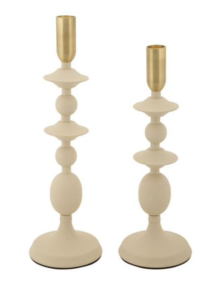 Bougeoir original moderne Métal Blanc crème Doré Gemini (Lot de 2) 