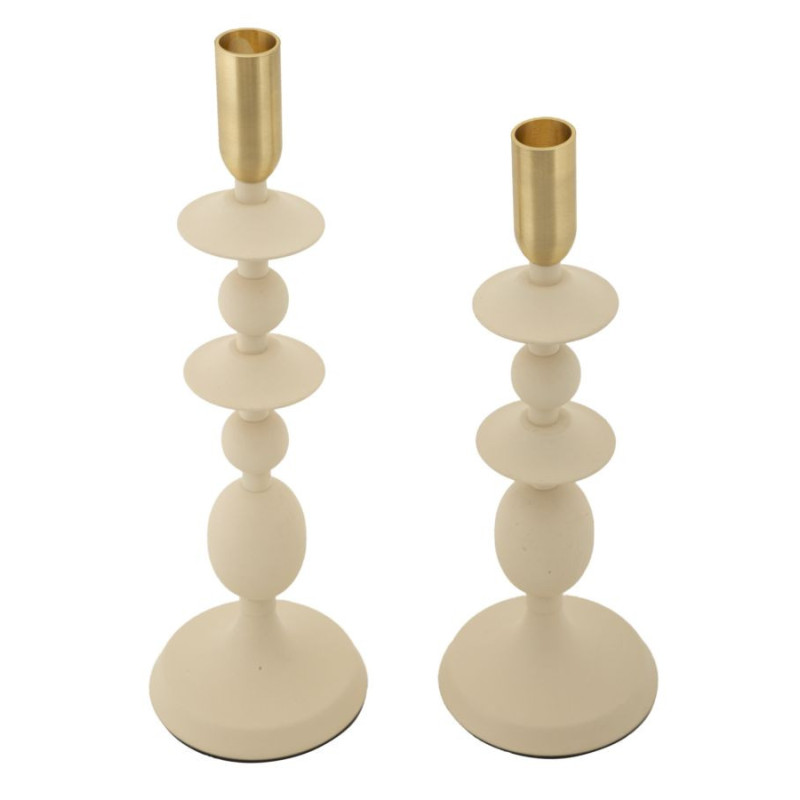 Bougeoir original moderne Métal Blanc crème Doré Gemini (Lot de 2) 