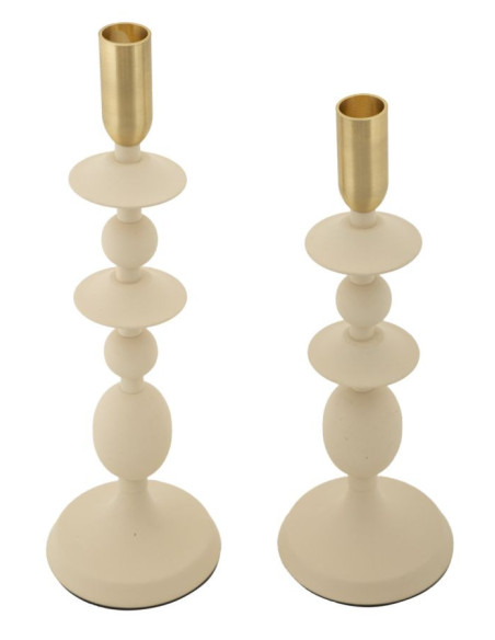 Bougeoir original moderne Métal Blanc crème Doré Gemini (Lot de 2) 