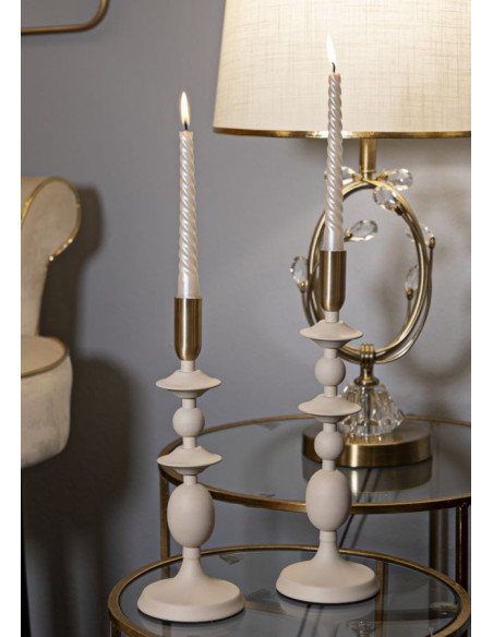 Bougeoir original moderne Métal Blanc crème Doré Gemini (Lot de 2) 